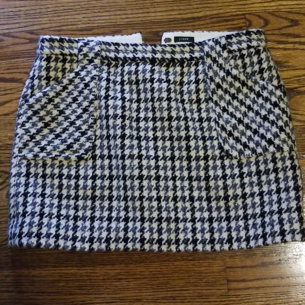 J Crew Wool Houndstooth Skirt Black Gray 12